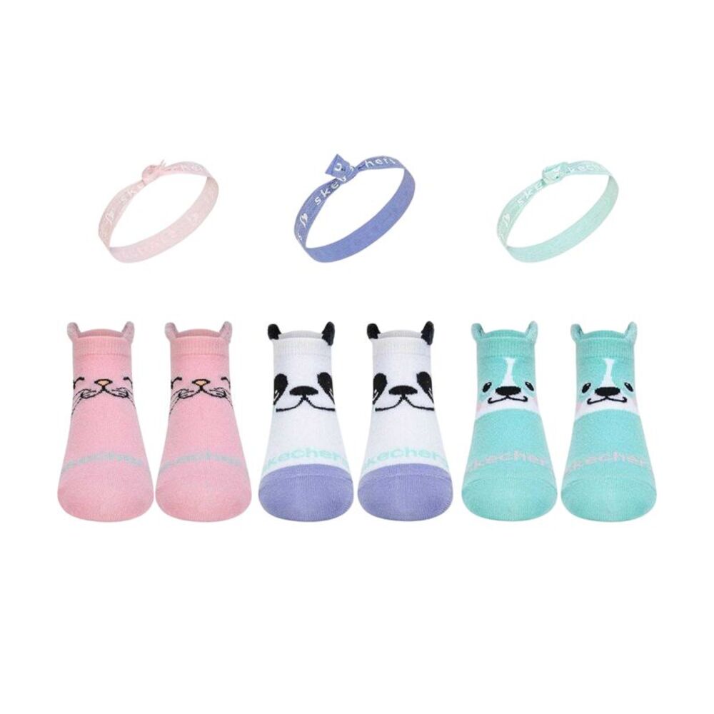 Skechers Childrens/Kids Animal Face Trainer Socks (Pack of 3) / Pink/Blue